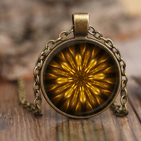 Golden Fractal Pendant Necklace - Fibonacci Spiral Golden Ratio Sacred Geometry Jewelry