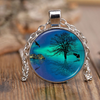 Northern Lights Tree of Life Pendant Necklace - Eagle Ocean Reflection Jewelry