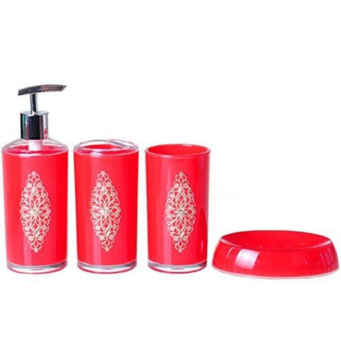 Home - LightningStore Luxury Toilet Bathroom Set - Contains A Lotion Bottle Toothbrush Holder Tumbler And Soap Dish - Comes In Red Black White And Orange - Excellent For Decorating Your Home Office Or Hotel