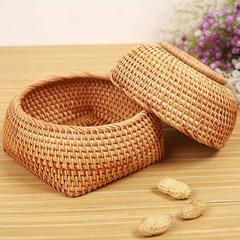 Handwoven Round Rattan Storage Cup Basket | Pen Pencil Kitchen Utensil Holder | Dining Table Decor | Handmade Desk Organizer | Snack Bowl