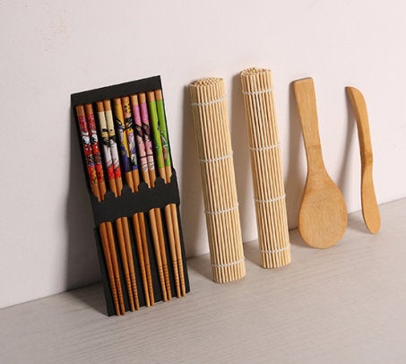 Bamboo Sushi Making Roll Kit - Japanese Style Wooden Spoon Chopsticks –  LightningStore