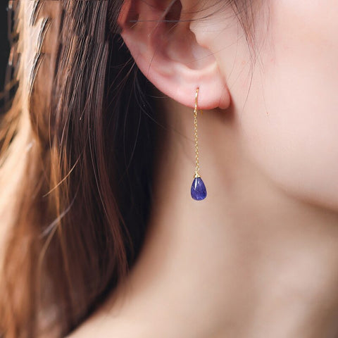 Tanzanite Earrings - Beautiful Tanzanite Fine Jewelry - Tanzanite Dangle Drop Earring - Dainty Gold Purple Gemstone Birthstone Earring