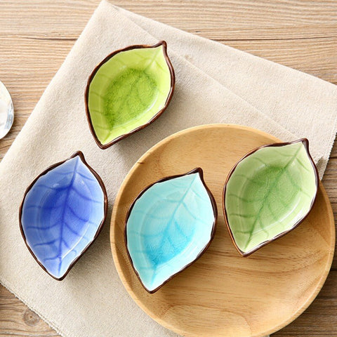 Ceramic Leaf Dish, Sauce Holder, Japanese Sushi Restaurant Supplies, Sauce Dish, Soap Jewelry Storage Ring Spoon Rest Trinket Decoration