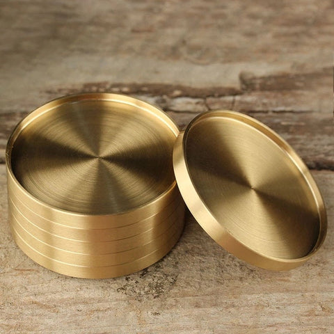 Modern Metal Round Brass Coaster - Gold Golden Kitchen Dining Decor - Tableware - Housewarming Gift - Drink Coasters - Bar Coasters