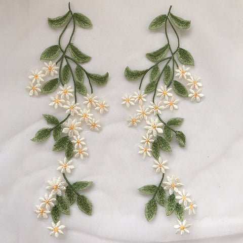 Green Embroidery Lace Applique Flower Leaves Patches Appliques Sewing on Wedding Bridal Bride Evening Dress DIY Supplies Gown 1 Pair