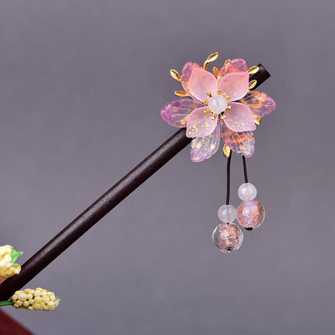 Chinese Hair Pin - Pink Vintage Flower Cherry Blossom - Peach Blossom - Hair Stick Bead Hair Pins Retro Hair Sticker Pink White Jade Pearls