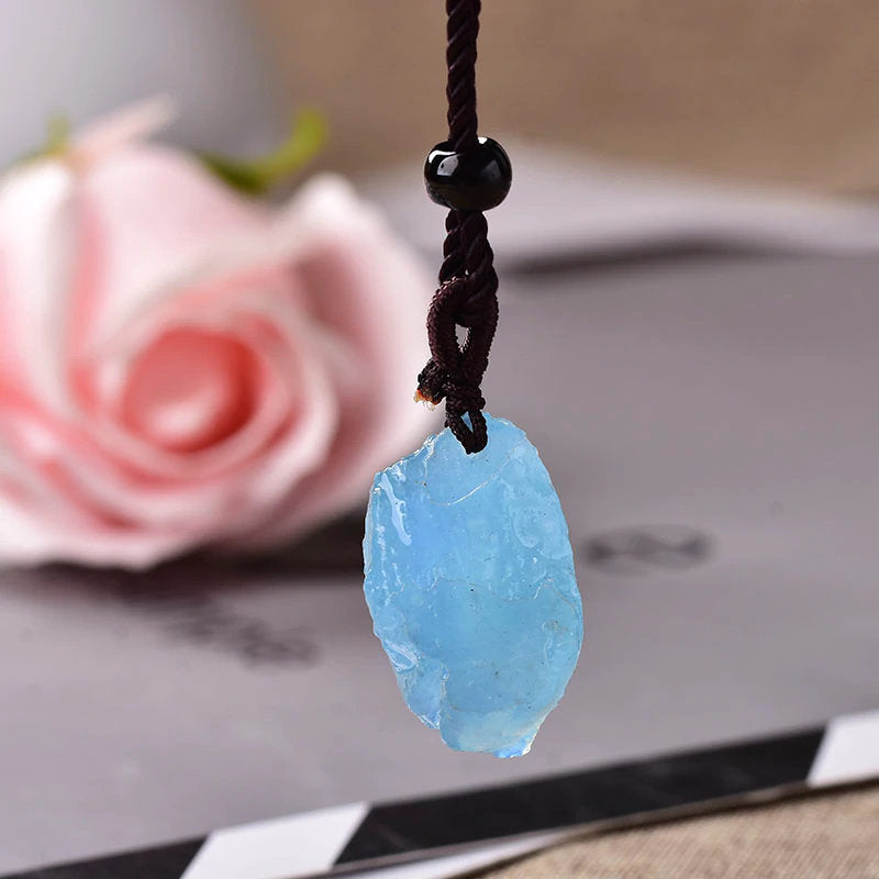 Raw Aquamarine Crystal Necklace - March Birthstone - Rough Stone