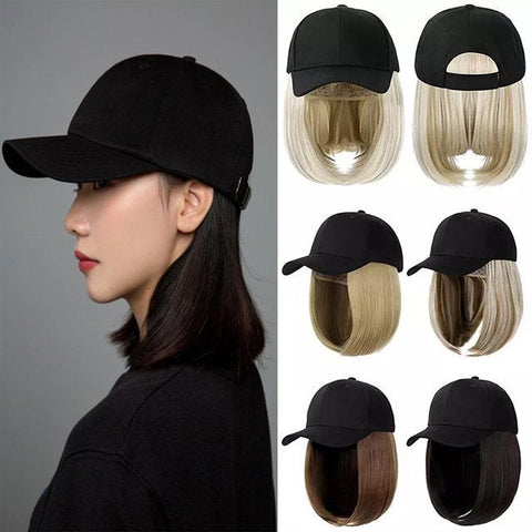 Hat Wig | Wigs for Chemo Patients | Baseball Cap Wig | Hat With Straight Hair Attached | Chemo Hat| Hair Loss Hat For Cancer Patients | Short Hair Wig