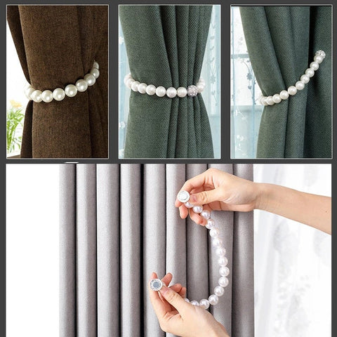 Pearl Curtain Tie, Curtain Tie Backs, Tieback Window Treatment Shower Curtain Tie, Magnetic Curtain Tiebacks, Drape Tie Backs, Decor