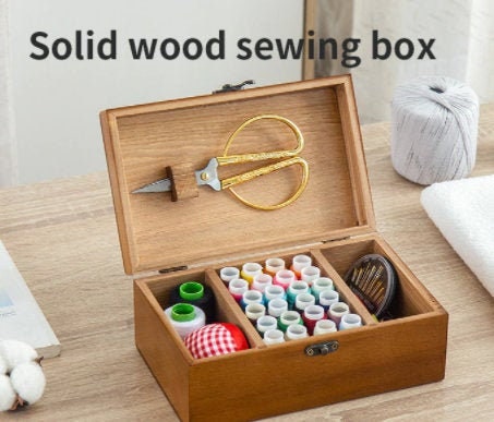 Wooden Sewing Basket/sewing Box With Sewing Kit Accessories - Box