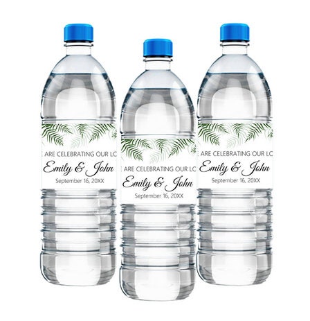 Custom Water Bottle Label - Wedding Water Bottle Label - Printed Personalized Sticker - Eucalyptus Branch - Wedding Favors Bridal Shower