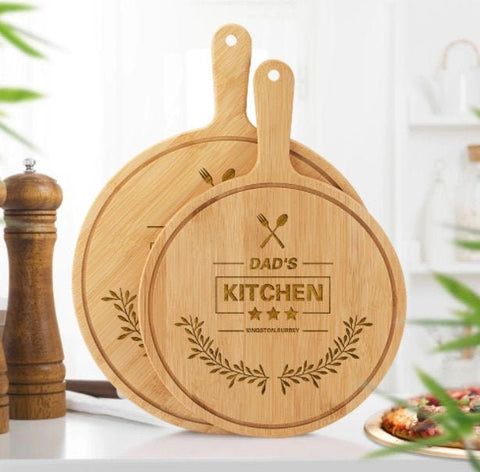 Personalised Pizza Board, Engraved Wooden Pizza Pan Custom Name, Cutting Board, Wood Round Pizza Paddle, Chef Gift for Kitchen, Platter