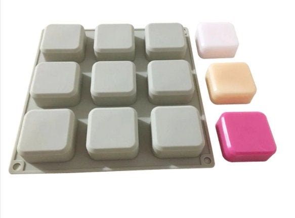 Soap Mold - 9 Cavities - Square Silicone Soap Mold - Plaster Mold Ice Mold Silicone Mold Chocolate Mold -  Polymer Clay Resin Moulds