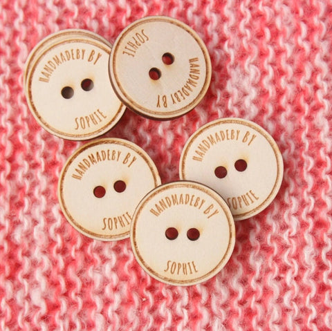 Custom Wood Buttons - Personalized Wooden Buttons - Clothing Labels - 2 Hole Engraved Buttons - Knitters Button - Knöpfe Holz Personalisiert