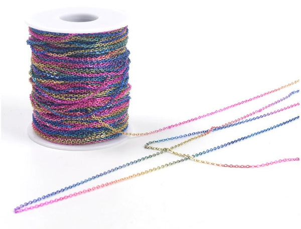 Rainbow Jewelry Chain - 1.5 mm  2.5 mm - Wholesale Flat Cable Chain - Oval Link Chains - Jewelry Making Supplies Findings Necklace Bracelet