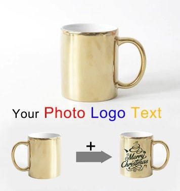 Custom Gold Mug - Personalize Photo Mug - Mug for Father, Grandpa Personalized Gifts for Dad - Photo, Logo, or Text - Tazas Personalizadas