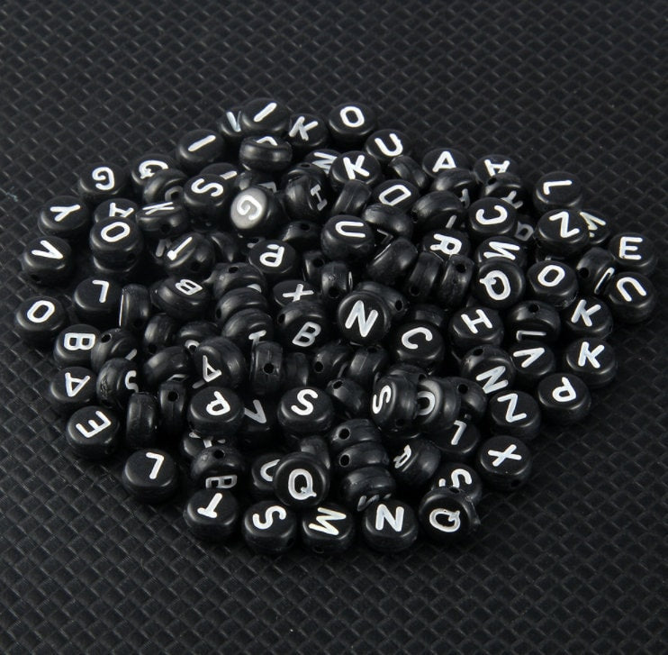 Black Letter Beads for Jewelry Making, Black Alphabet Beads for