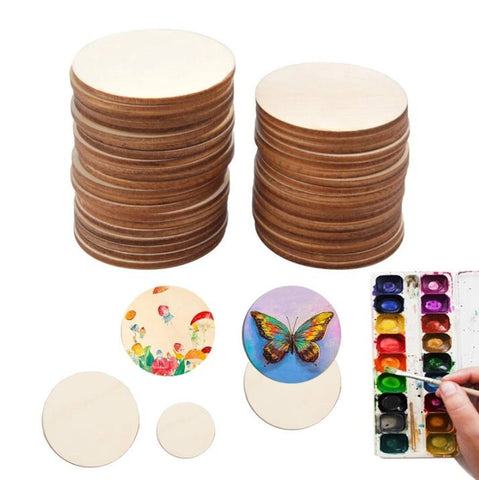 Round Wood Blanks - Wood Sheets Slices - Unfinished Wood Coaster - Wood Pieces for Crafts - Coaster Blanks for Carving