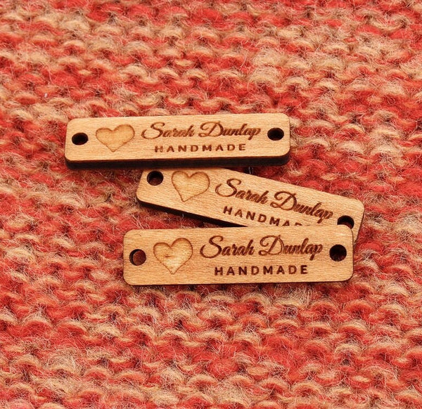 Custom Wooden Tags for Knitting - Personalized Wooden Labels for Handmade Items - Handmade Engraved Wood Tags - Logo Brand Labels Sewing