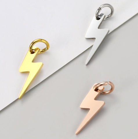 10 Pcs Lightning Bolt Charm - Small Tiny Delicate Dainty Gold Silver Rose Gold Lightweight Featherweight Charm Celestial Pendant - Jewelry