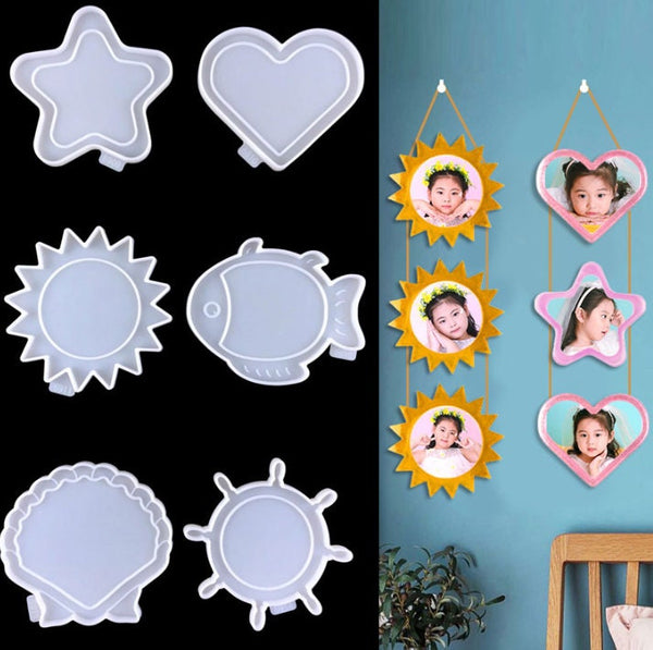 Resin Photo Frame Mold, Hanging Picture Frames Resin Mold for Casting, Star Heart Sailor Silicone Epoxy Molds for DIY Home Decor Decoration