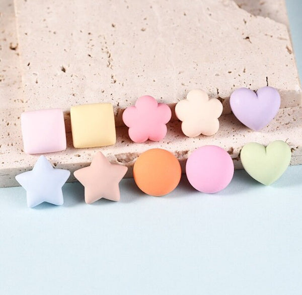 Star Heart Square Flower Cabochon - Matte Flatback  - Nail Art - Embellishments DIY Craft Supplies - Nail Hearts Tiny Hearts Scrapbooking