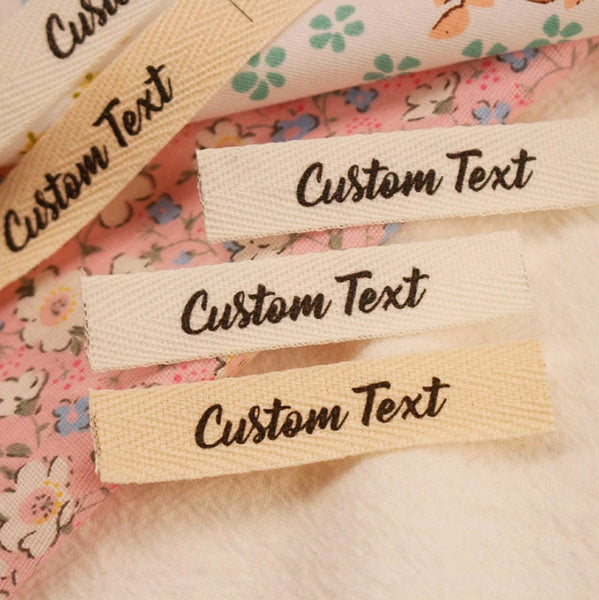 Custom Clothing Labels - Personalized Tags for Knitted Things, Cotton Twill Webbing, Handmade Label, Sewing Accessory - Natural White